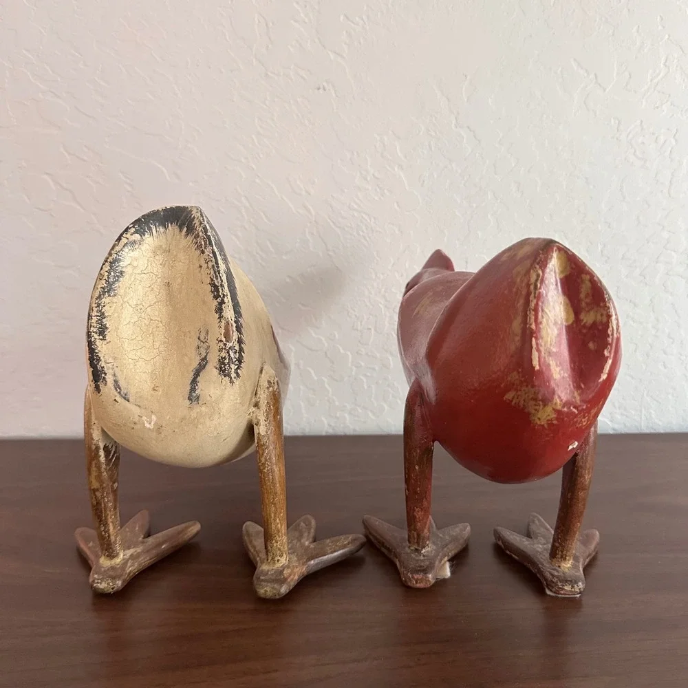 Vintage Wooden Pecking Hens Pair (2)‎ Red Farmhouse Folk Art Large